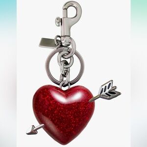 Red glitter puffy heart bag charm for your coach bag with silver hardware